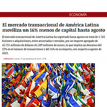 El mercado transaccional de Amrica Latina moviliza un 16% menos de capital hasta agosto